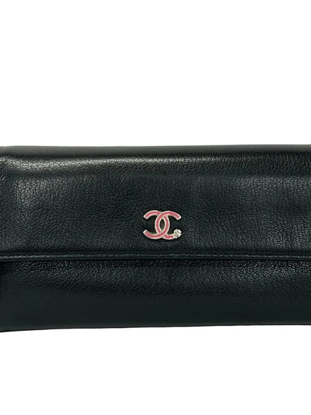 CHANEL Lucky Clover A84203 Black Leather Long Wallet